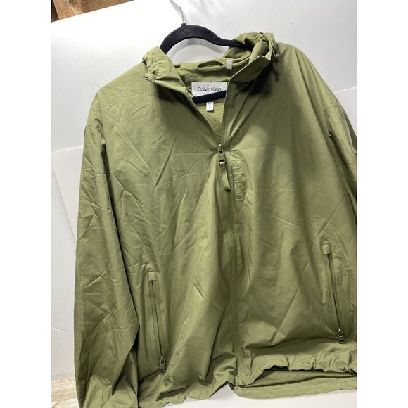 Calvin Klein Mens Jacket Size XXL Olive Green Lightweight Hike Zip Parka, New - Picture 8 of 11